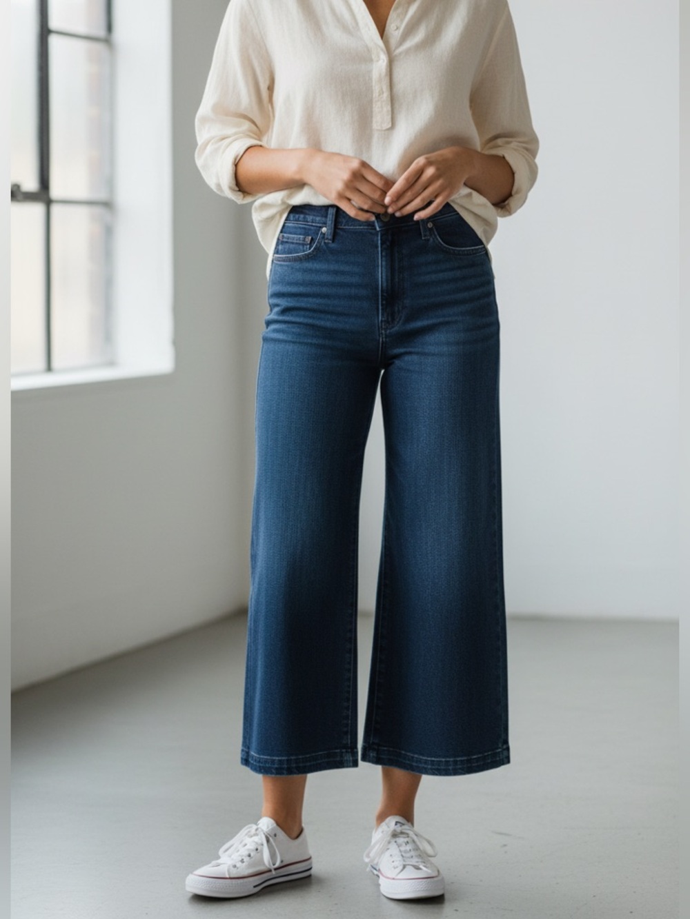 PAIGE Anessa Wide Leg Barrel Jeans Size 30 High Rise Cropped Blue Stretch Denim